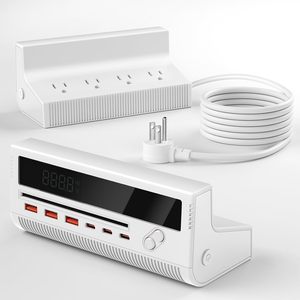 Regleta de alimentación USB 10 en 1 de 100W y 1.5m, estación de carga de escritorio con 4 tomas de CA y 6 puertos USB, color blanco - Product Image 1