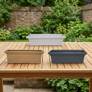 Jardinières rectangulaires modernes en plastique beige, gris et blanc pour jardin, fleurs et plantes vertes – Design léger et minimaliste - Product Image 1