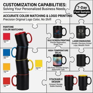 Mug de voyage en céramique noir mat, intérieur orange, bicolore, avec boîte blanche, logo personnalisé, conforme FDA LFGB, compatible lave-vaisselle et micro-ondes, vente en gros - Product Image 2