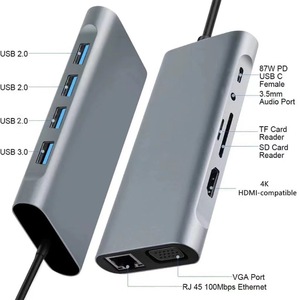 멀티포트 11 in 1 허브 <span class=keywords><strong>USB</strong></span> C 어댑터 HDTV 4K 30Hz 4 <span class=keywords><strong>USB</strong></span> 3.0 허브 3.5MM AUX 11포트 도킹 스테이션 노트북 스플리터 - Product Image 3