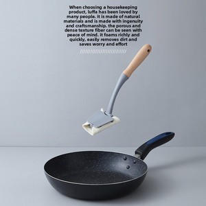 Zenidoo Eco-Friendly Handheld Loofah Pot <b>Brush</b> with <b>Extended</b> Wooden Handle Non-Stick Surface for Kitchen Dish and Bowl Cleaning - Product Image 3