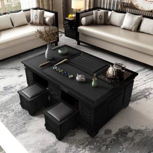 Modern Slab Wood Coffee <b>Table</b> With Tea Set Integrated Living Room Home Office Tea <b>Table</b> - Product Image 1