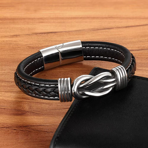 <b>Men's</b> Simple Braided <b>Leather</b> <b>Bracelet</b> Magnetic Clasp Geometric Hand-Woven <b>Leather</b> Bangle Christmas Fashion Charm <b>Bracelets</b> - Product Image 4