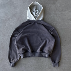 定制冬季 500 克/平方米 毛绒法式毛圈布 重磅超大号 空白酸洗褪色无口袋套头连帽衫 - Product Image 1