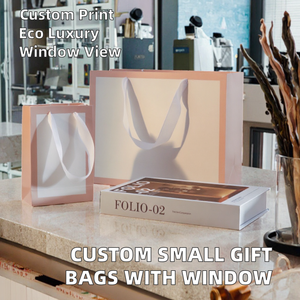 Custom Luxury <b>Small</b> <b>Gift</b> Paper Bags with Window Display for Clothing Recyclable Packaging with Custom Accessories and Handles - Product Image 2