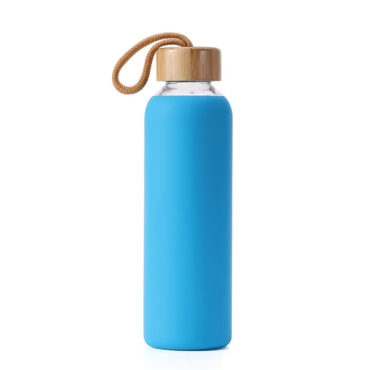 Bottiglia d'acqua in vetro borosilicato lavabile in lavastoviglie da 18 once senza BPA con custodia protettiva in Silicone e coperchio in bambù