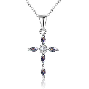 Zhefan jóias fabricante infinito colar branco cz cruz pingente colar 925 prata esterlina colar para as mulheres