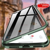 Coque magnétique anti-espion avec double verre trempé et cadre métallique pour iPhone 17 Pro 16 15 – Protection d'écran et confidentialité