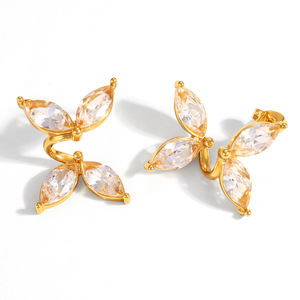 ต่างหูรูปปีกผีเสื้อ ชุบทอง 18k ประดับเพชรซิร์คอน ดีไซน์รูปทรงเรขาคณิต รูปสัตว์ เครื่องประดับแฟชั่น - Product Image 5