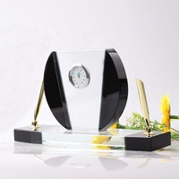 Horloge en cristal K9 avec porte-stylo, décoration de bureau, décoration de table, style monochrome, cadeau de bureau