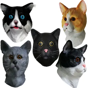 Latex Full Head Animal Cosplay Ginger Tabby CATS Fancy Prop Carnival Party Mask