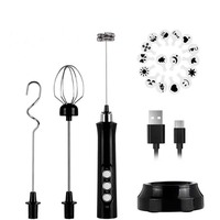 Mousseur à lait numérique à 3 vitesses réglable avec cuillères, en acier inoxydable et plastique, rechargeable par USB