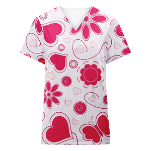 최고 판매 사용자 정의 디지털 인쇄 v 목 짧은 소매 섹시한 스크럽 유니폼 의료 스크럽 유니폼 - Product Image 4