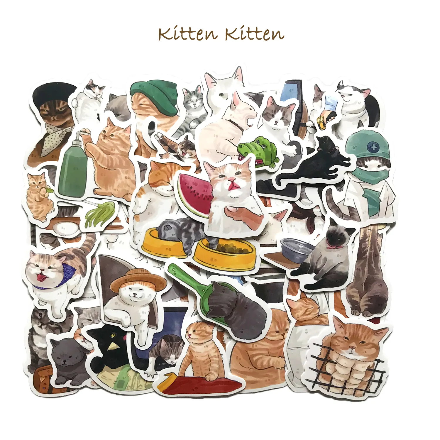 Autocollants étanches en vinyle Animal de compagnie, 50 pièces/sachet, motif chat mignon, pour Notebook, enfants
