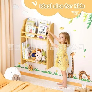 Étagère murale en bois massif pour enfants, support de rangement à 2 niveaux pour livres et jouets, étagère suspendue - Product Image 2