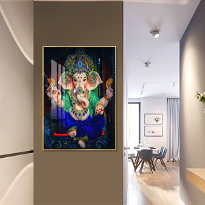 ガネーシュ神の宗教的な真鍮の像額入り絵画インドの神々アート5Dダイヤモンドクリスタル磁器絵画壁の装飾 - Product Image 3