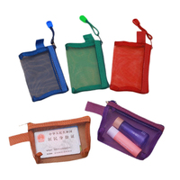 Mini pochette portable transparente en nylon pour pièces de monnaie, rouge à lèvres, clés, cartes d'identité, rangement de maquillage pour la maison et les voyages, pochette zippée en maille