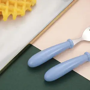 Manico tondo per bambini utensili per bambini in acciaio inox posate Set per bambini cucchiaio e forchetta