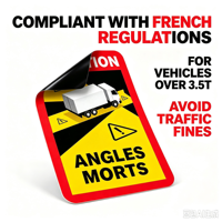 Avertisseur d'angle mort magnétique / Autocollant de sécurité entièrement magnétique haute visibilité pour camions, fourgonnettes et véhicules de plus de 3,5T