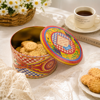 Boîte à biscuits ronde avec intérieur doré, motif italien vintage à carreaux, boîte en métal vide pour biscuits, bonbons, cadeaux, emballage
