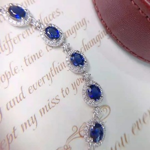 Yu Ying Đá Quý Thiết Kế 14K Vàng Trắng Vòng Đeo Tay Cho Cô Gái Hình Dạng Hình Bầu Dục Màu Xanh Sapphire Vvs Halo Moissanite Kim Cương Chuỗi Vòng Cổ - Product Image 5