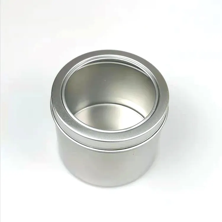 Kaleng timah aluminium bulat, kotak kaleng logam bulat dengan jendela atas grosir pabrik 50ml 100ml 150ml 200ml 250ml