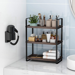 Estante de almacenamiento para baño de 3 niveles, organizador independiente de madera y metal para baño, tocador, cosméticos y toallas - Product Image 1