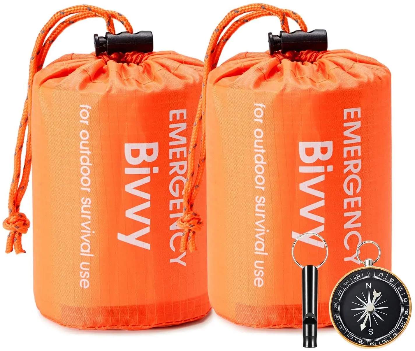 OEM waterproof Ultralight Orange PE thermal mylar outdoor camping survival gear emergency sleeping bag with Whistle