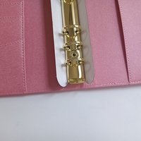 Organiseur de budget et agenda en cuir PU rose A6 avec anneaux dorés, classeur à feuilles mobiles personnalisable – Vente chaude
