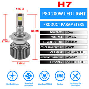<span class=keywords><strong>2024</strong></span> nuevo diseño faros LED P80 200W luces LED de coche 20000LM H4 H7 H11 9005 9006 bombilla Led H7 bombilla de faro LED - Product Image 6