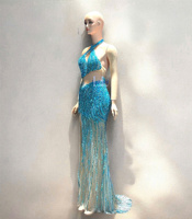 Robe sirène sans manches de luxe pour femmes, tissu en soie, strass haut de gamme pour femmes au Vietnam