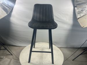Modern Cream Faux Suede Bar <b>Stool</b> with Vertical Stitching and Matte Black Metal Legs for Kitchen Counter Home Bar - Product Image 6