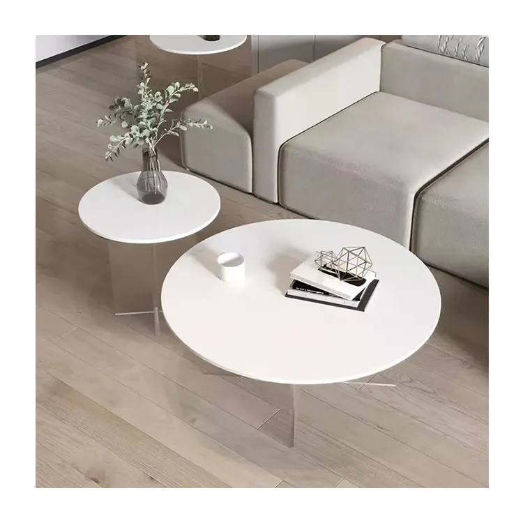 Tavolino minimalista in acrilico soggiorno camera da letto set tavolino rotondo bianco con lastra di roccia