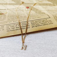 Collier Pendentif Alphabet en Acier Inoxydable EMANCO, 26 Lettres, Breloque Initiale en Imitation Perle, Chaîne Serpent, Bijou Cadeau Quotidien