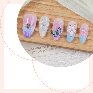 30 pièces de faux ongles press-on faits main de haute qualité, motif fleur 3D entièrement orné de strass, forme amande courte, couvrance totale, pour le printemps et l'été, pour femmes - Product Image 6