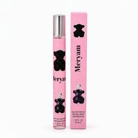 Vaporisateur de parfum portable unisexe, liquide rose, flacon en verre transparent fin, bouchon argenté, boîte marbrée, longue durée