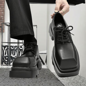 2222 Nouvelles chaussures habillées pour hommes en cuir PU à bout rond, style britannique, décontractées, à semelle épaisse, à lacets, pour les fêtes - Product Image 3