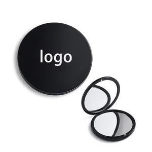Custom Logo black Magnet Switch Foldable Plastic Private Label Magnifying Compact mini small portable Makeup Pocket Mirrors