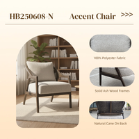 Fauteuil d'appoint en bois de frêne massif avec dossier en rotin naturel et tissu polyester effet lin pour salon