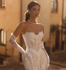 MHL772 <span class=keywords><strong>Vestidos</strong></span> <span class=keywords><strong>de</strong></span> <span class=keywords><strong>Novia</strong></span> <span class=keywords><strong>Sirena</strong></span> 2 en 1 con Encaje y Cuentas, con Cola Desmontable - Product Image 3