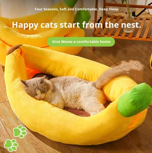 Lit pour chat en forme de banane jaune - Housse amovible douce et luxueuse lavable, maison pour animaux de compagnie multifonctionnelle pour chiens et chats <span class=keywords><strong>Hiver</strong></span> - Product Image 5