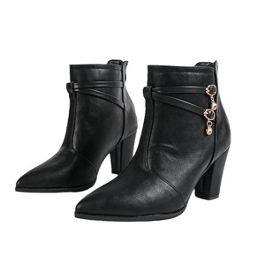 Botines para mujer con punta en pico, tacón grueso, decoración de diamantes de imitación, tendencia de moda, estilo otoño-invierno - Product Image 4