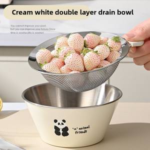 Bol de cuisine de petite taille en acier inoxydable à double usage pour mélanger les salades et les fruits Panier de drainage facile à laver Passoire domestique Passoire - Product Image 2