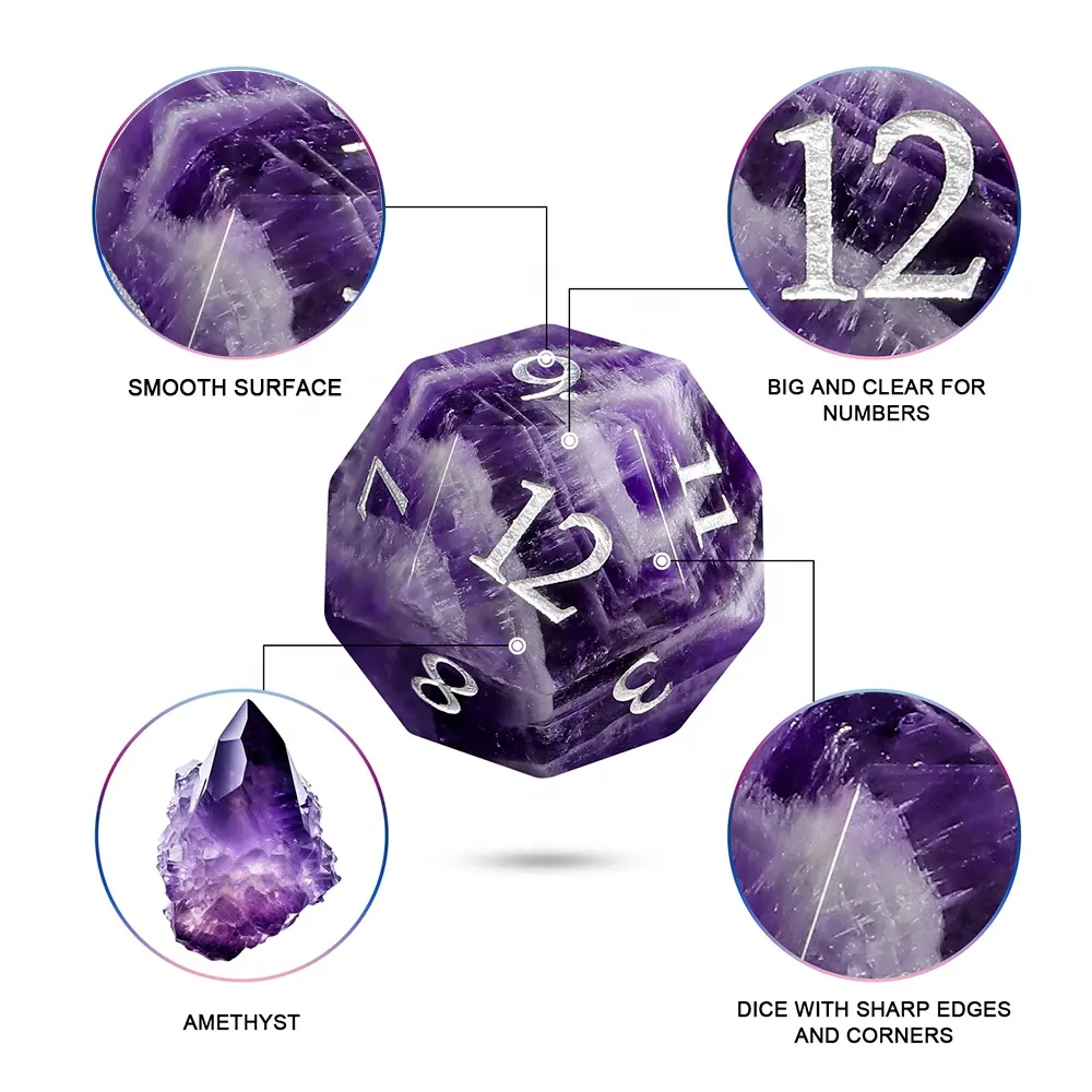 Dadi per la produzione di dadi in pietra naturale poliedrico DND Set di dadi con numeri di cristallo viola per dungeon e draghi