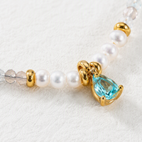 Mylove Pendentif Goutte d'Eau Élégant Personnalisé en Laiton Plaqué Or 18K avec Perles Naturelles et Zircon Cubique Bleu pour Femme, Idéal Cadeau Bijou