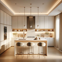 Armoires de cuisine en contreplaqué MDF avec finition laquée mate, îlot de cuisine, armoire de rangement en aggloméré, évier pour appartement