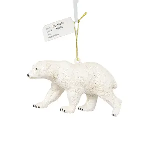 Wholesale HIPS White Glitter Xmas Promotional Gift Luxury Polar Bear Christmas Animal Ornament Decoration for Home