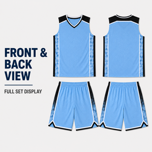 Custom gemaakte jeugdbasketbaluniform, V-hals jacquard mesh sleeveless jersey shorts set voor junioren basketbalcompetities - Product Image 3
