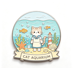 Cartoon Cat Aquarium Metal Lapel <b>Pin</b> Enamel Cloisonne <b>Badge</b> Round Shoulder <b>Pin</b> Gift Collectible - Product Image 4