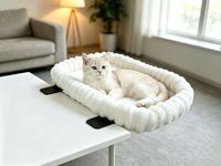 Hamac pour chat PKY en peluche rayée, pliable et épaissi, avec ventouses robustes pour balcon et fenêtre, lit confortable pour chats corpulents